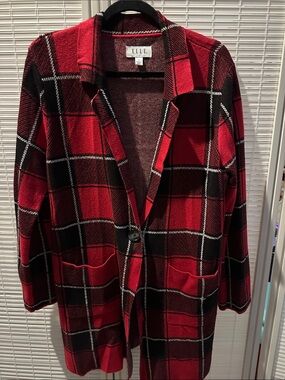 ELLE Red Plaid Single-Button Blazer Coat